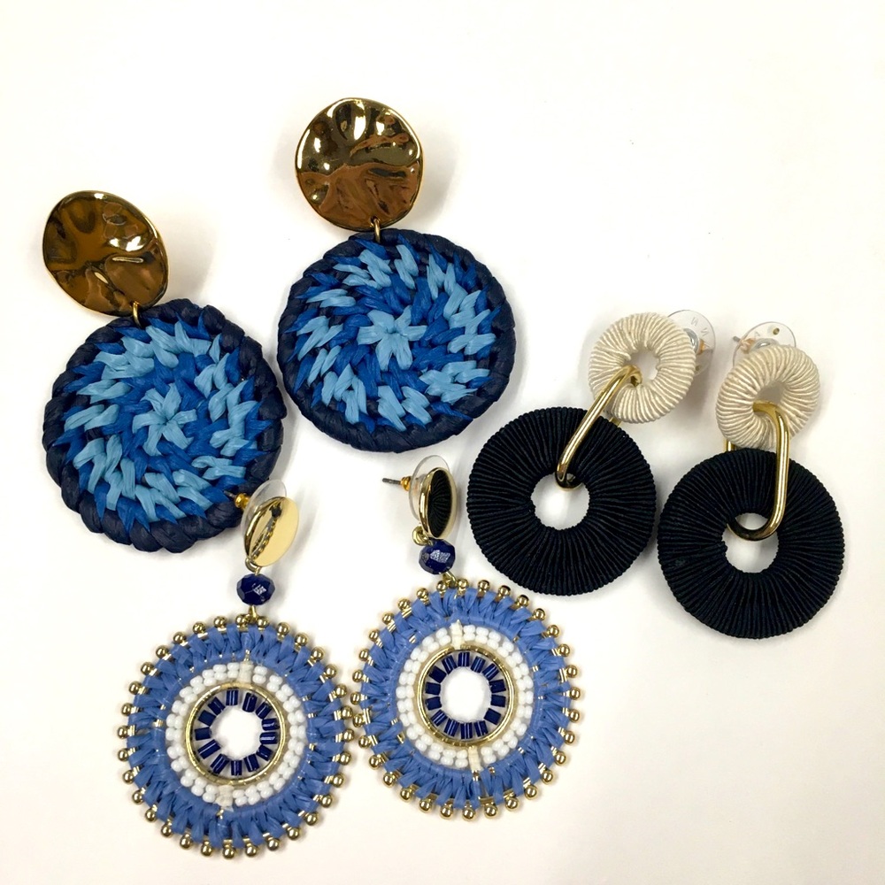 J Crew Earrings Bundle (3) Gold Tone Blue Black